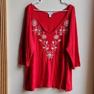 Old Navy White/Red Beaded Embroidered V-Neck Jersey Size XXL